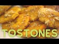 Tostones [Green Fried Plantains] with Crushed Garlic Oil