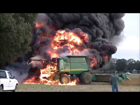 John Deere 9660 STS Combine Fire, SK FARMS SOYBEAN HARVEST PART 2 Video