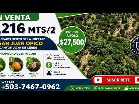 1,226 mts /2 en $27,500 dan juan opico la libertad, joya de ceren