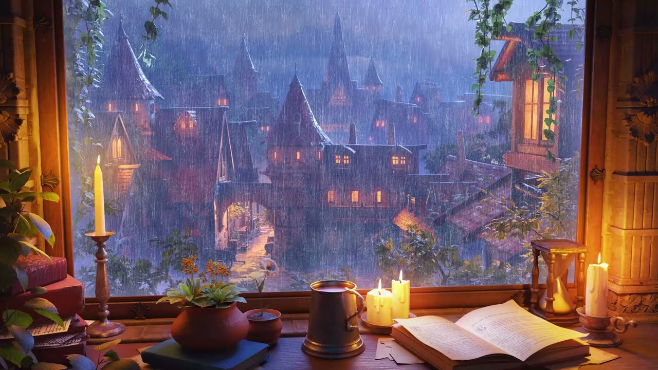 Medieval Rain on Window | Heavy Rain for Sleep, Study. Relaxation and Meditation