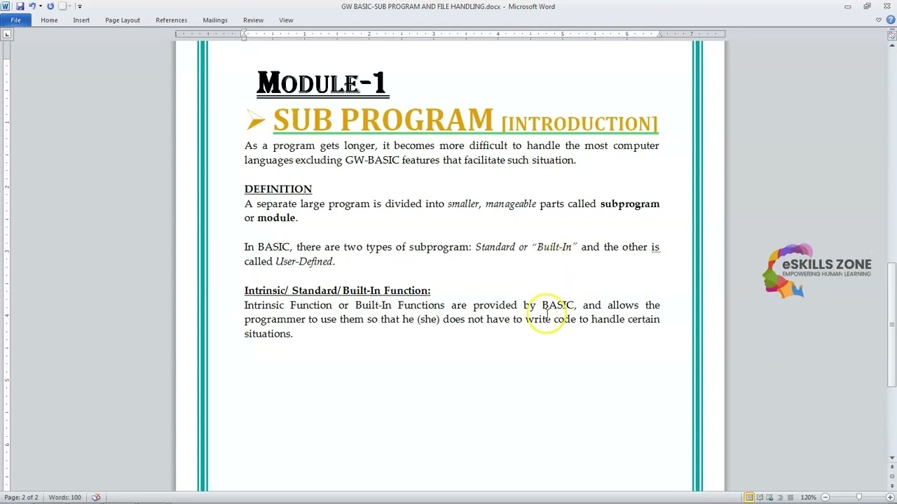 GW BASIC Lecture 1   SUB PROGRAM INTRO