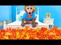Monkey Baby Bon Bon Bathing In The Bathroom With Eating Ice Cream With Puppy Side Swimming Pool