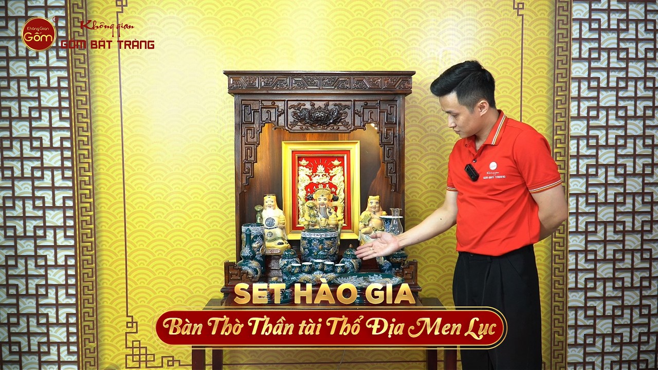 Bộ Đồ Thờ Thần Tài Thổ Địa (Hào Gia 14 Món) Men Lục