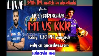 LIVE Cricket Scorecard MI vs KKR | IPL 2021 - 34th Match |MUMBAI INDIANS VS KOLKATA KNIGHT RIDER