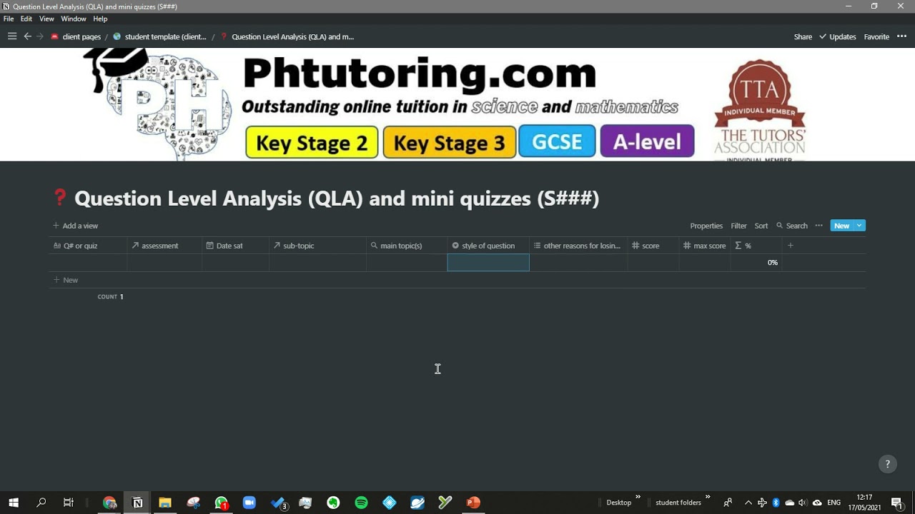 New student page - Question Level Analysis (QLA) and mini quizzes (S###)