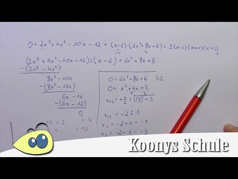 Nullstellen von f(x) = 2x³ + 4x² - 10x - 12 bestimmen, Polynomdivision und pq-Formel