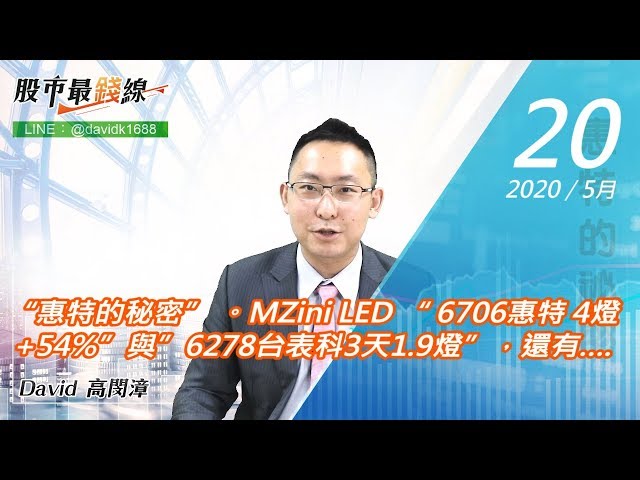 20200520《股市最錢線》#高閔漳，“惠特的秘密” 。Mini LED “ 6706惠特 4燈+54%”與”6278台表科3天1.9燈”，還有….