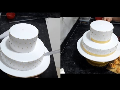 2 tier golden falwer design cake  | 2 tier golden falwer design cake  | flower design cake decoratio