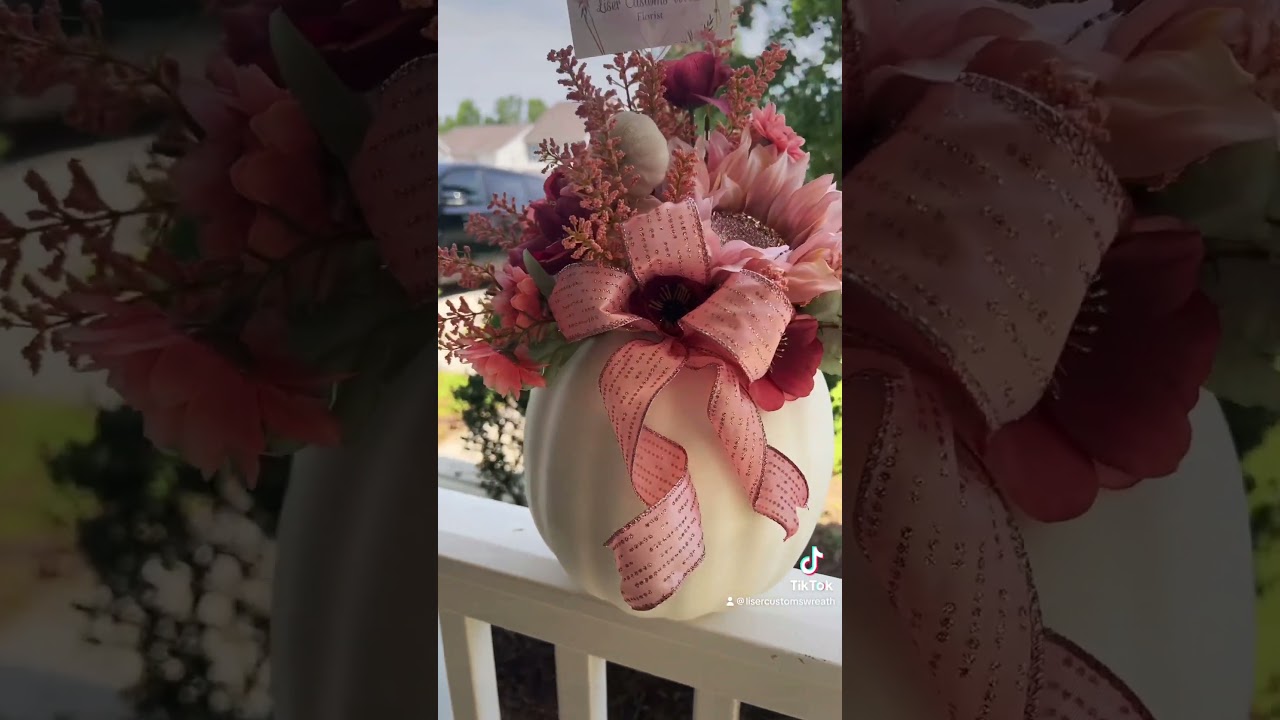 Rose Pumpkin Vase Arrangement #rose #pumpkin-arrangement #pumpkins #vase #falldecor #sunflower