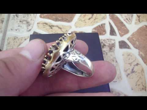 Masyvus sidabrinis ziedas su safyrais