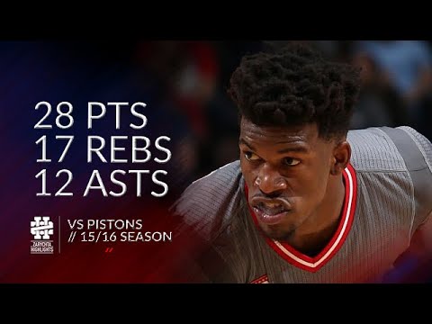 Jimmy Butler 28 pts 17 rebs 12 asts vs Pistons 15/16 season