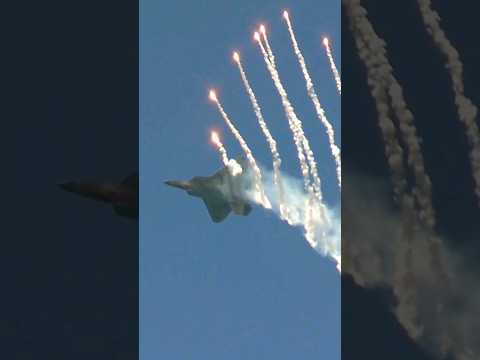 F-22 Raptor dumping flares over Cleveland Airshow. #f22 #flare #shorts