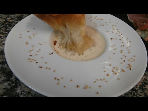 Recette : Le croustillant de Cabécou, émulsion au Bleu d'Auvergne