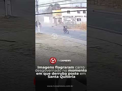 Santa Quitéria-CE: Flagra de carro desgovernado no momento em que derruba poste. Motorista está bem: