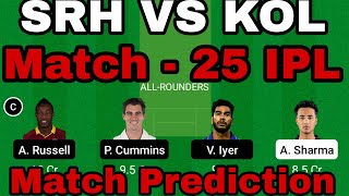 srh vs kkr dream11 team | hyderabad vs kolkata dream11 team prediction | dream11 team of today match