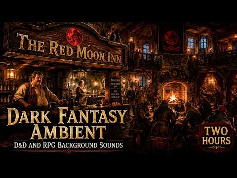 The Red Moon Inn | Dark Fantasy Tavern Ambience | Medieval Fireplace & River Dock Sounds (2 Hours)