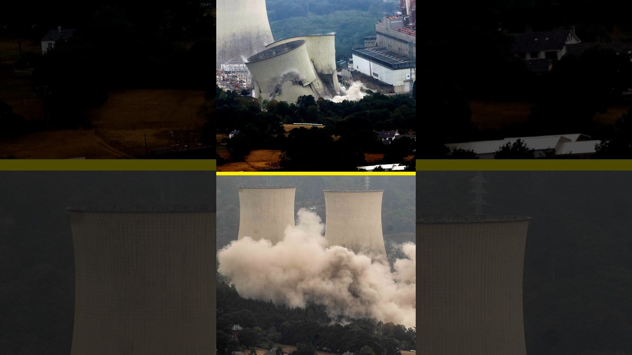 Así ha sido la caída de las CUATRO TORRES de Endesa de la central de AS PONTES, en A Coruña #shorts