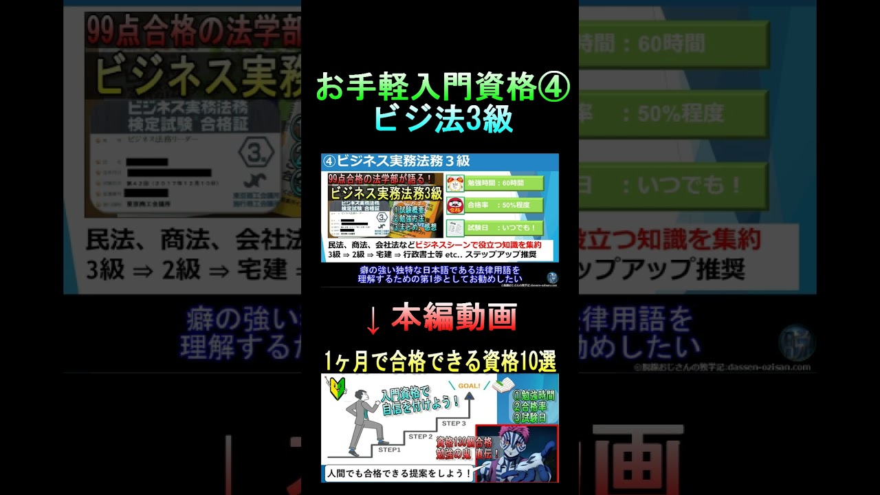 【人間でも大丈夫！】1ヶ月で取れるおススメ資格 ビジ法3級 #資格 #勉強 #試験 #転職 #就職