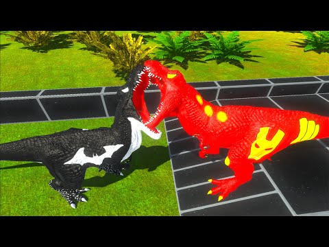 BATMAN T-REX vs SPIDERMAN SPINOSAURUS vs IRONMAN T-REX DEATH RUN - Animal Revolt Battle Simulator