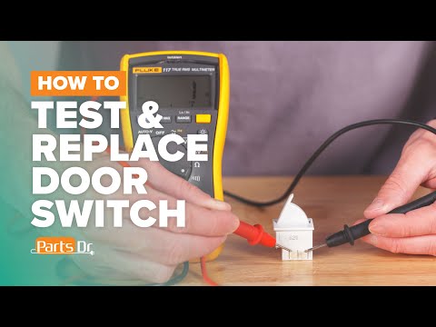 Part of a video titled How to test & replace the Door Switch part # W11396033 on a Whirlpool ...