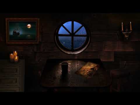 Pirate Ship Cabin Ambience | Thunderstorm | Heavy Rain | Wind Storm | Ocean Waves | Cozy Cabin