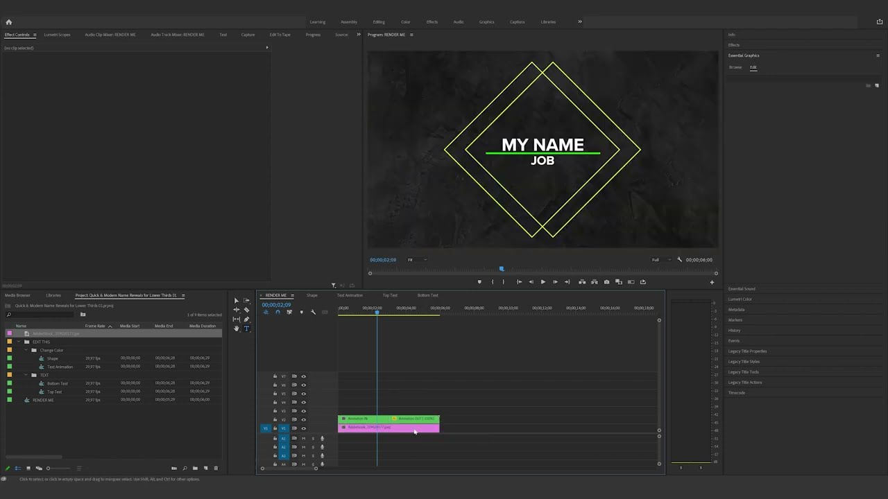How to edit the Quick & Modern Name Reveals for Lower Thirds 01 in Premiere Pro