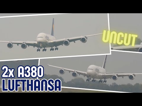 2x A380 LUFTHANSA in 3 MINUTES UNCUT at Munich Airport MUC