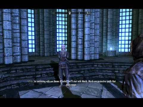 Tolfdir gives me my first lesson at the College of Winterhold. (Skyrim)