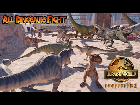 EPIC BATTLE ROYALE - ALL DINOSAURS FIGHT T-Rex, Triceratops, Stegosaurus, JURASSIC WORLD EVOLUTION 2