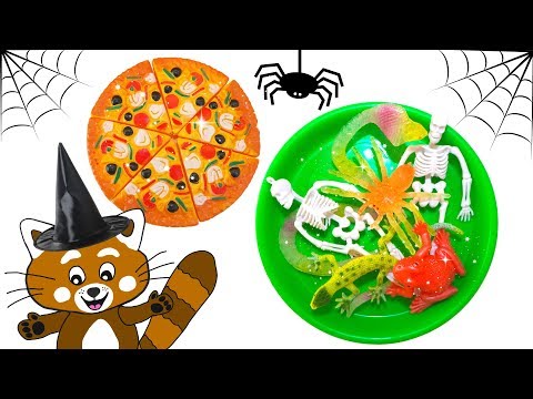 Pukkins gör roliga halloween pizzor - Lek och lär med rolig trolldeg/lera - Lek med oss Pukkins
