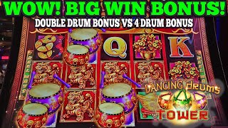 WOW! BIG WIN BONUS ON DANCING DRUMS TOWER SLOT | DOUBLE DRUM BONUS VS 4 DRUM BONUS | Las Vegas Slots