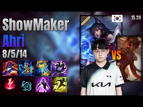 ShowMaker Mid Ahri vs Taliyah lol KR solo rank Full Game 15.24 | 쇼메이커 아리 vs 탈리야