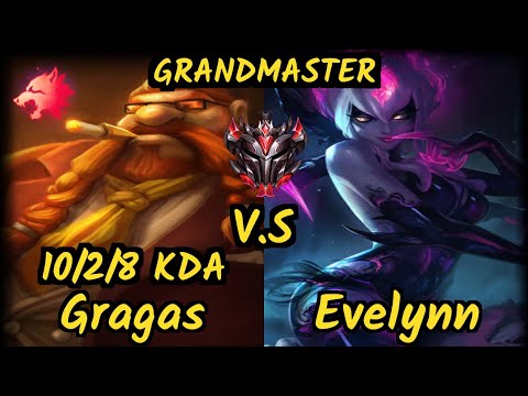 Gilius (GRAGAS) vs EVELYNN - 10/2/8 KDA JUNGLE GAMEPLAY - EUW Ranked GRANDMASTER