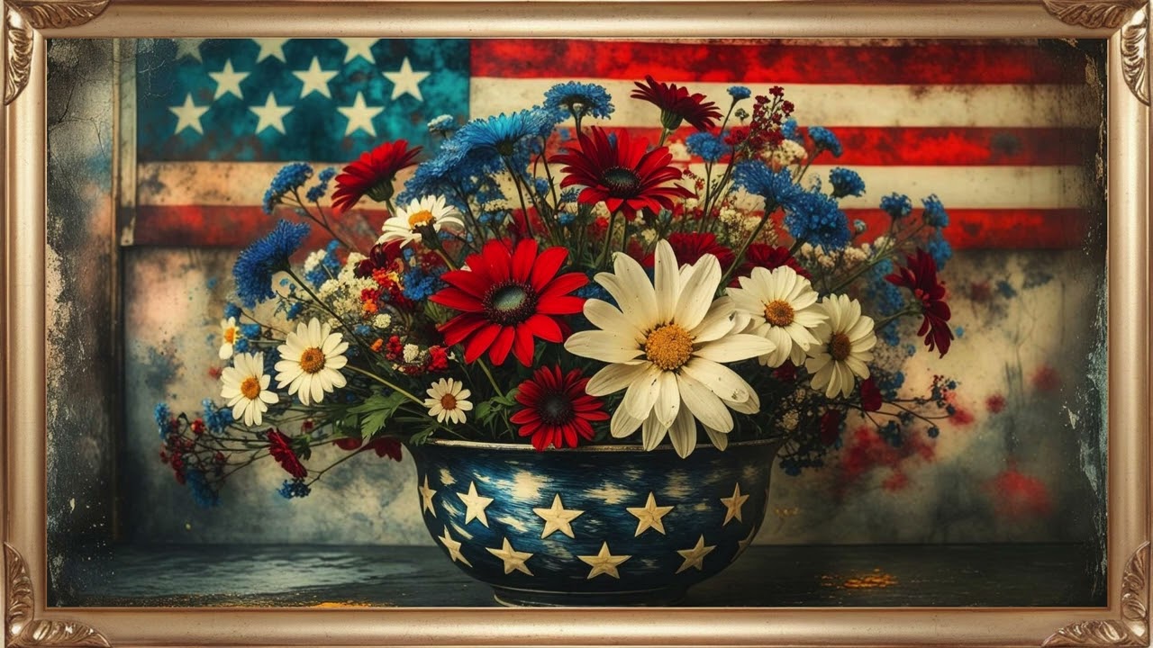 Summer Bouquet Before the Flag | Floral Arrangement with American Flag | Patriotic Summer Ambience