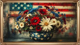 Summer Bouquet Before the Flag | Floral Arrangement with American Flag | Patriotic Summer Ambience