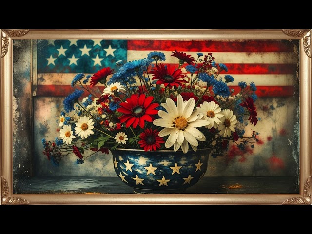 Summer Bouquet Before the Flag | Floral Arrangement with American Flag | Patriotic Summer Ambience