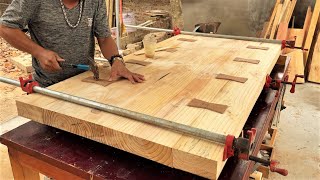 The Perfect Combination for Monolithic Wheeled Wood Dining Table // Extremely Solid Dovetail Mortise