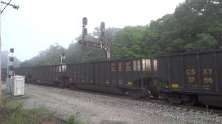 preview picture of video 'CSX 521 East with the Spirit of West Virginia trailing in White Sulphur Springs, WV - 6-14-2014'