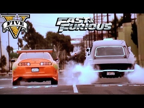GTA 5 Fast and Furious 1 Dom Dodge Charger vs Paul Walker Toyota Supra Movie Scene GTA 5 FiveReBorn