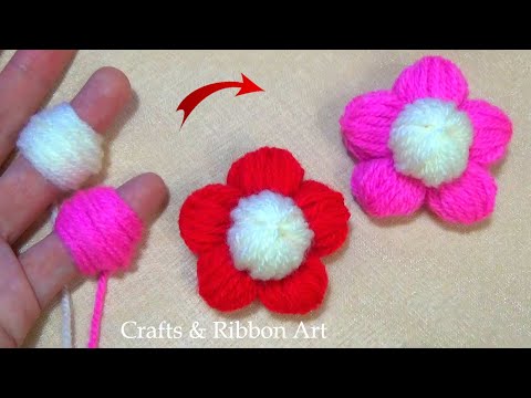 Super Easy Woolen Flower Making Ideas with Finger - Hand Embroidery Amazing Trick - Sewing Hack