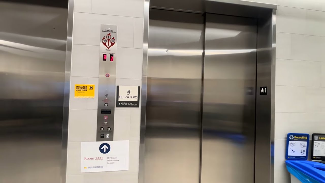 Farting Brand-New TKE Traction Elevators at Leinweber Building, U of M Ann Arbor, MI