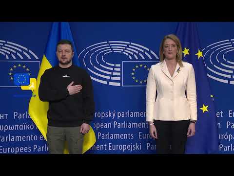 Ukraine National Anthem and Ode to Joy! Hand on heart for Volodymyr Zelenskyy at EU Parliament!