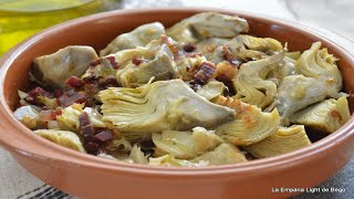Receta de Alcachofas Salteadas con Jamón. Reutilizando alcachofas frescas, congeladas y en conserva