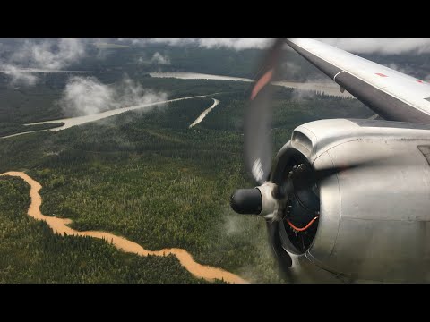 Flying on Everts Air Cargo Curtiss C-46 Commando Takeoff at Anaktuvuk Pass Alaska Airport KAKP/AKP