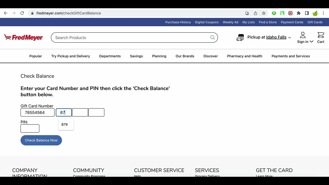 Fred Meyer check gift card balance