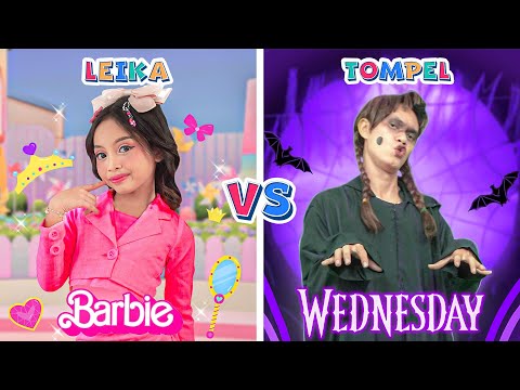 LEIKA PRETTY BARBIE VS TOMPEL SCARY WEDNESDAY STORY 😍 FUNNY KIDS CHALLENGE