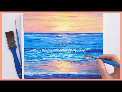 How to Paint an Ocean Sunset🌊Easy Acrylic Painting for Beginners/Ocean/Sea/Water painting tutorial/