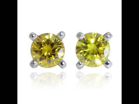 Cercei Stud Aur Alb 14k Diamante Galbene Naturale