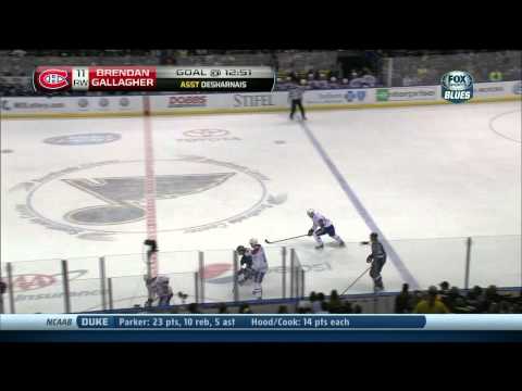 Brendan Gallagher tip in goal 3-1 Montreal Canadians vs St. Louis Blues  12/19/13 NHL Hockey.
