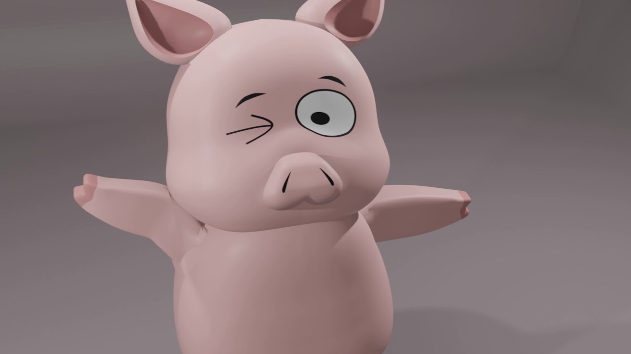 Pig blender 2.9  - eevee - armature move - texture for eyes